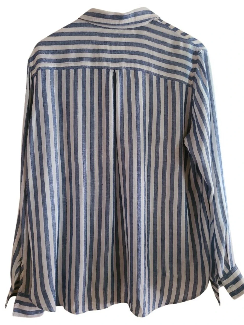 Rails Charli Striped Button-Up Shirt in Blue White Linen Blend Semi Sheer